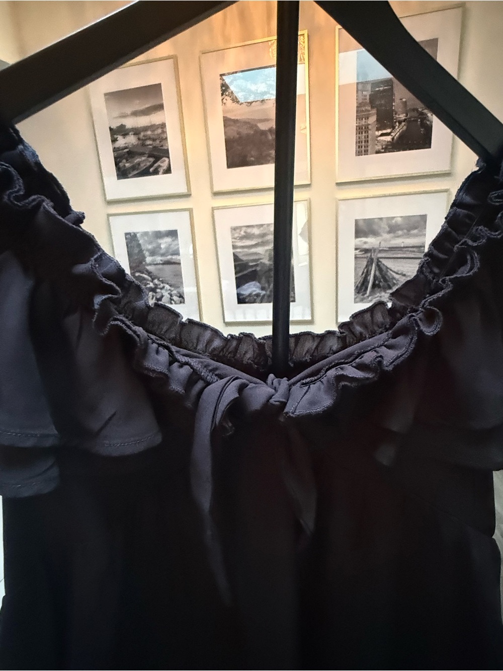 Black Off-Shoulder Ruffle Tie-Front Mini Dress - Picture 4 of 5